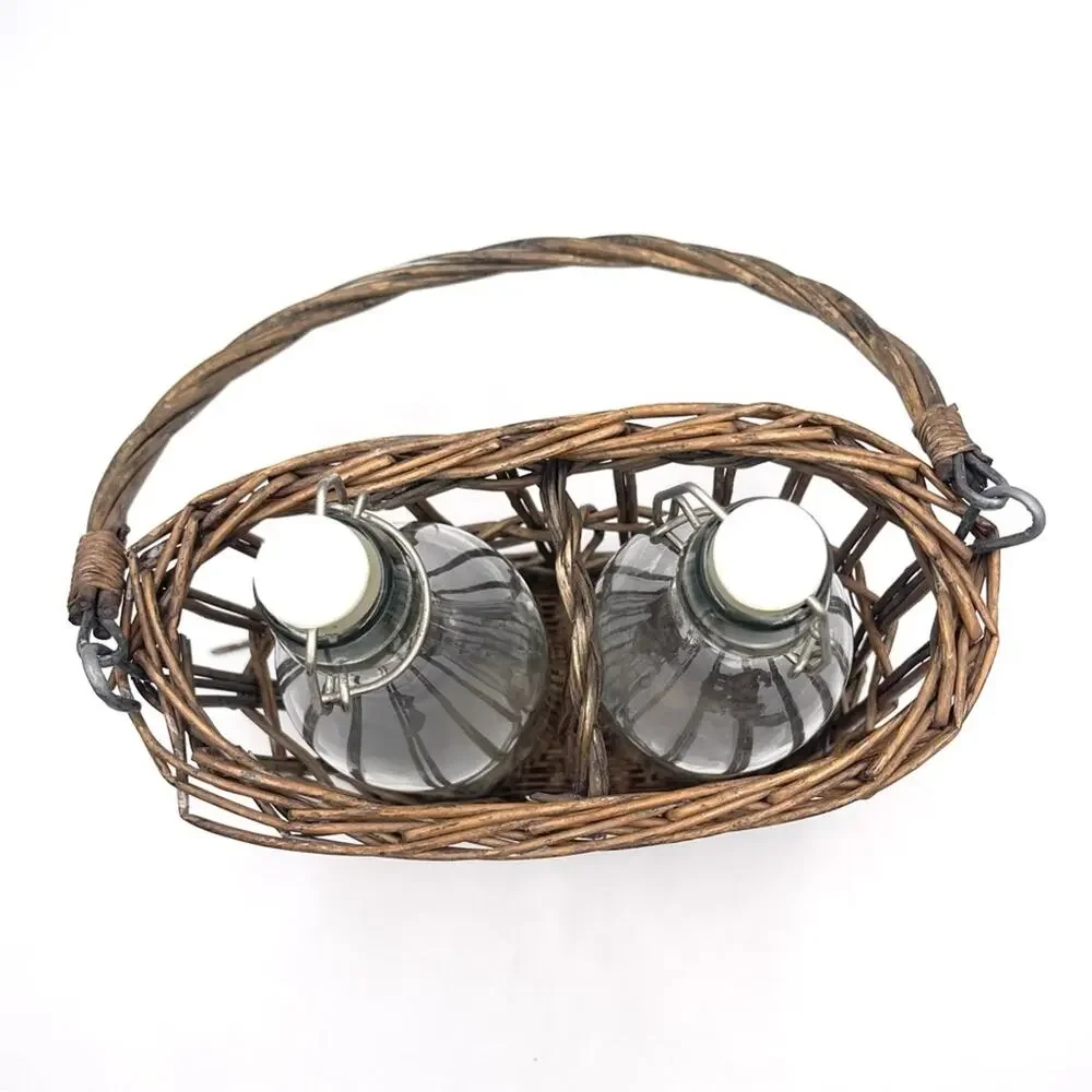 BOHO VINTAGE Two Swing Top Bottles in Wicker Carrier